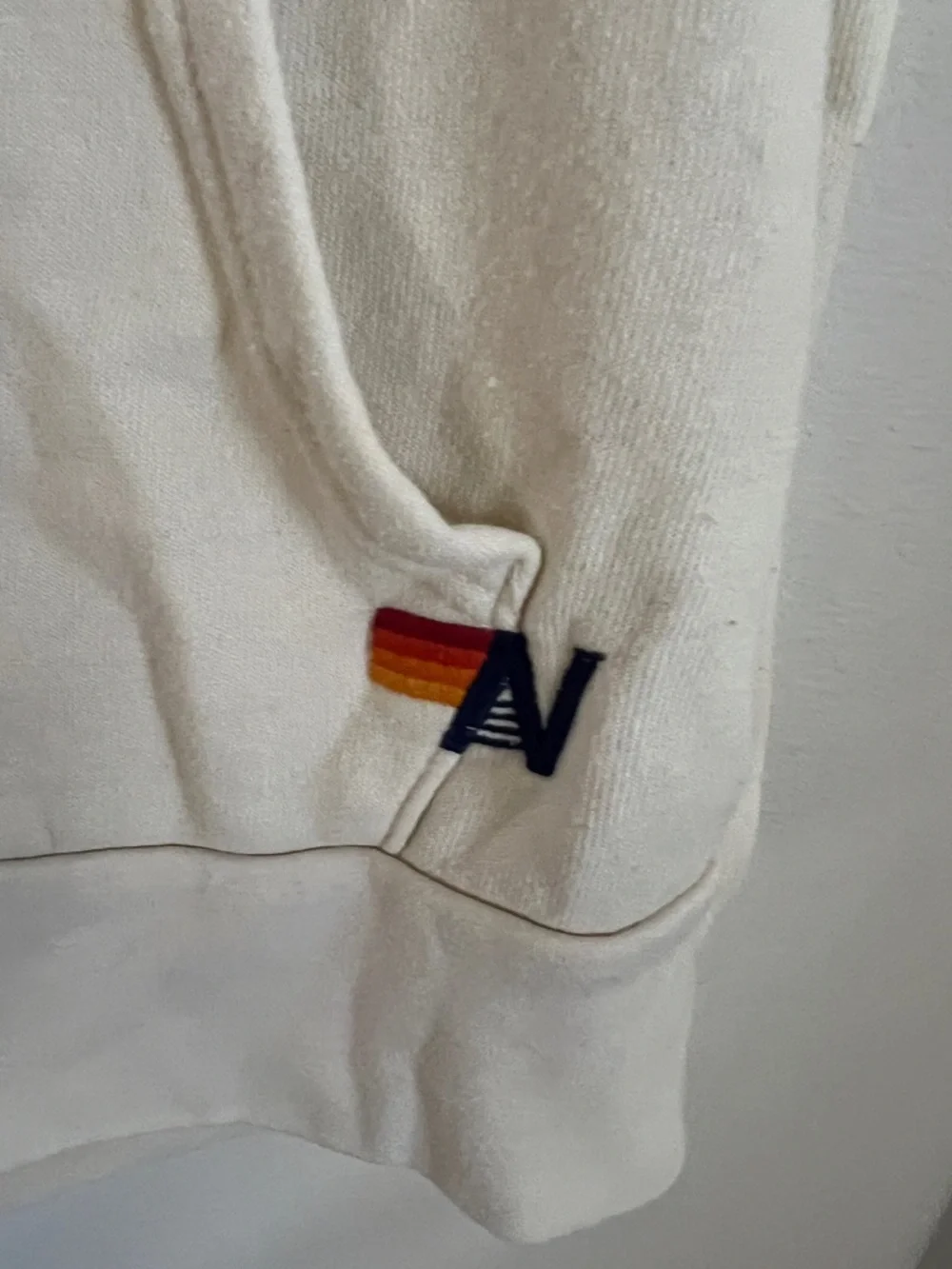 Aviator Nation vintage white Sweatpants & zip hoodie set with Rainbow 'A' Logo - Picture 9 of 14